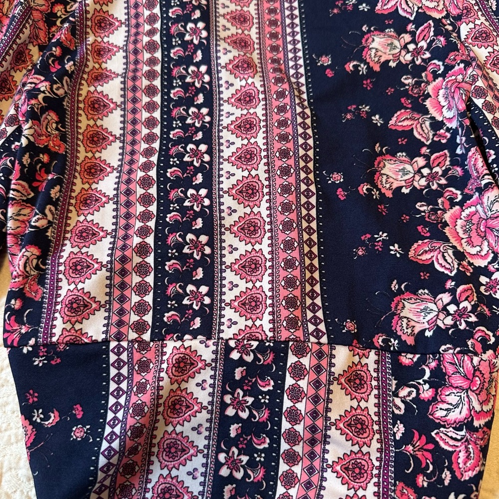 Polly & Esther Navy and Pink Floral Bell Sleeve Blouse - Picture 7 of 15